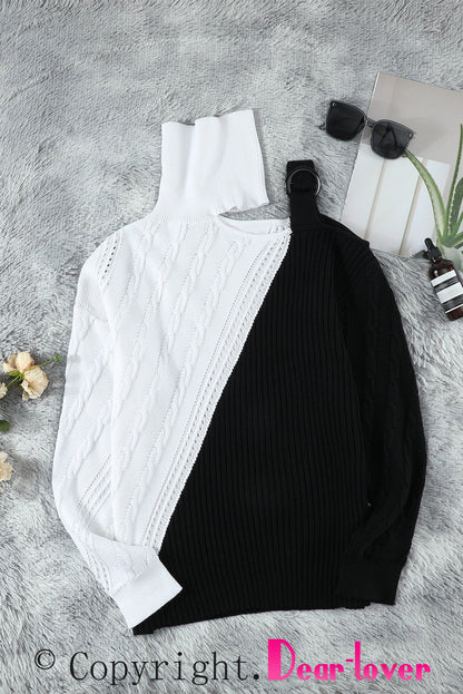 Black Turtleneck Cold Shoulder Sweater