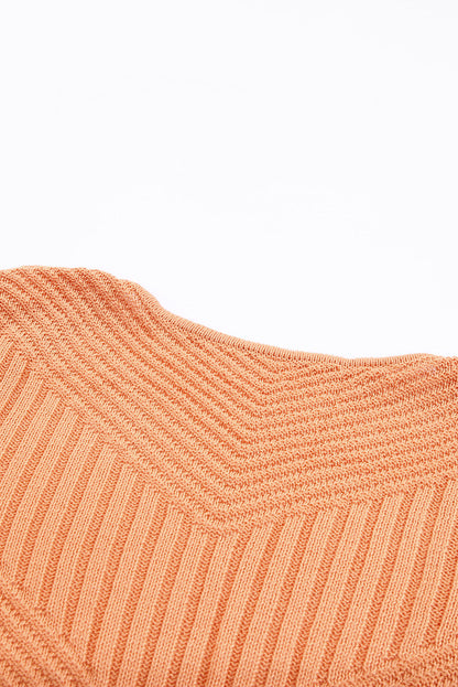 Orange Ribbed Open Front Knit Cardigan