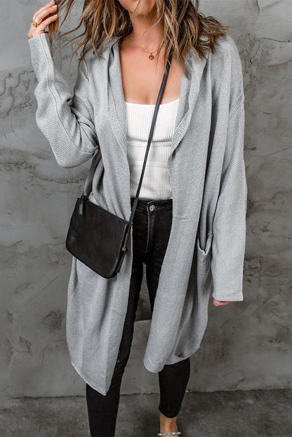 Gray Black/Gray/Brown Open Front Hooded Sweater Cardigan