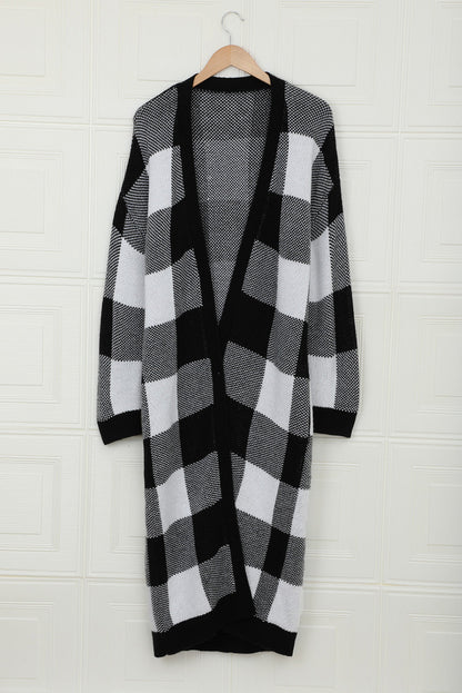 Board Games Pocketed Checkered Cardigan