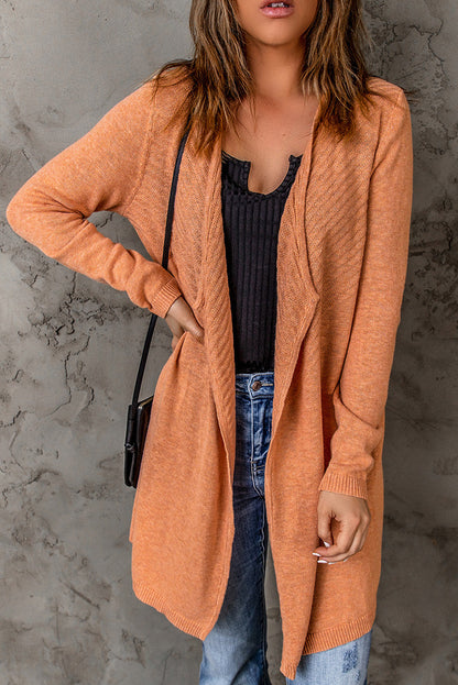 Orange Ribbed Open Front Knit Cardigan