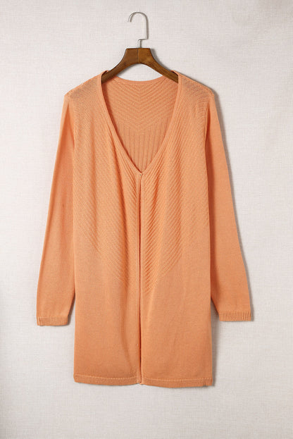 Orange Ribbed Open Front Knit Cardigan