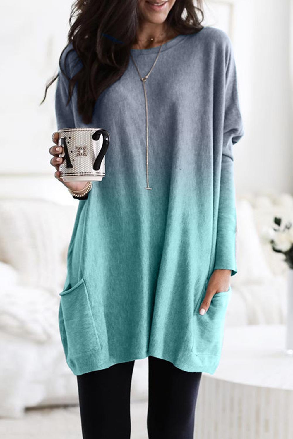 Gray Color Block Pocketed Side Long Top