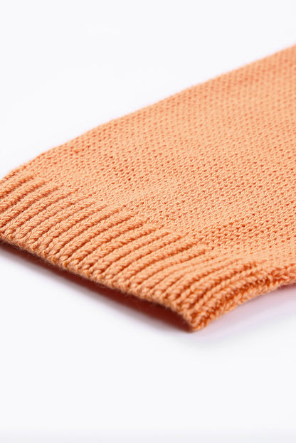 Orange Ribbed Open Front Knit Cardigan