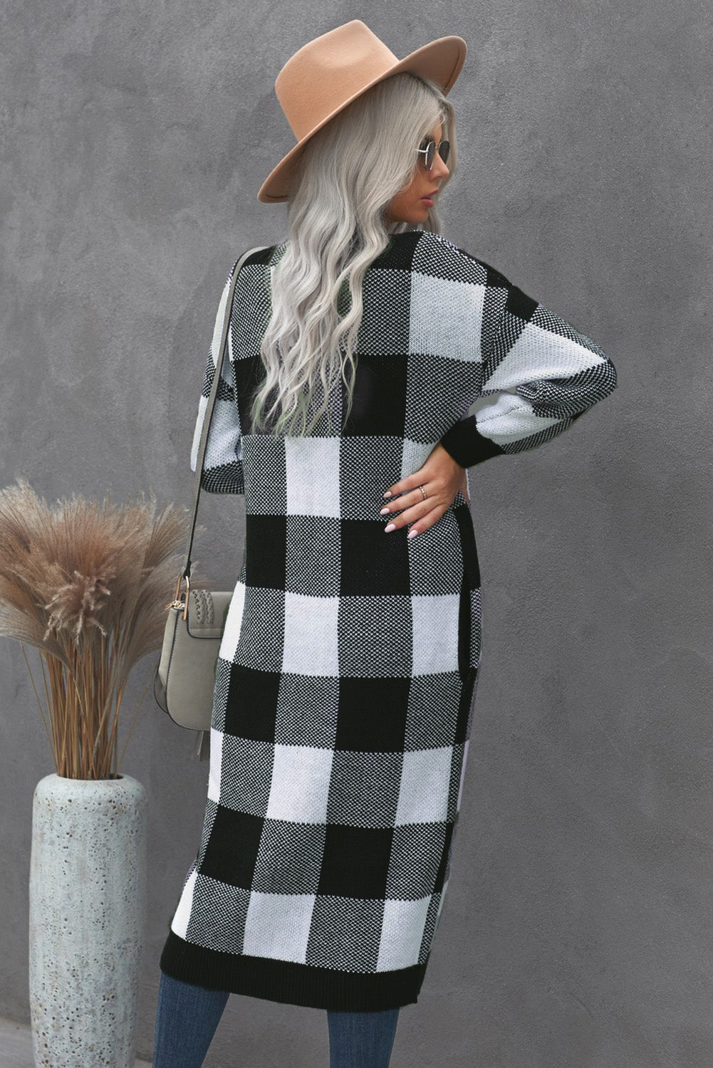 Board Games Pocketed Checkered Cardigan