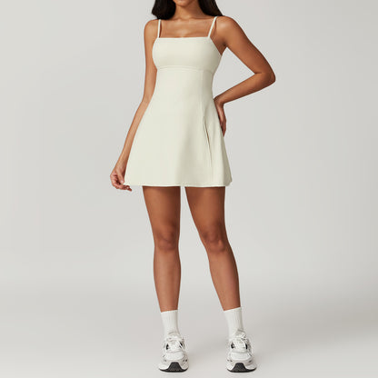 Backless Side Slit Tennis Dress with Built-in Shorts for Active Comfort