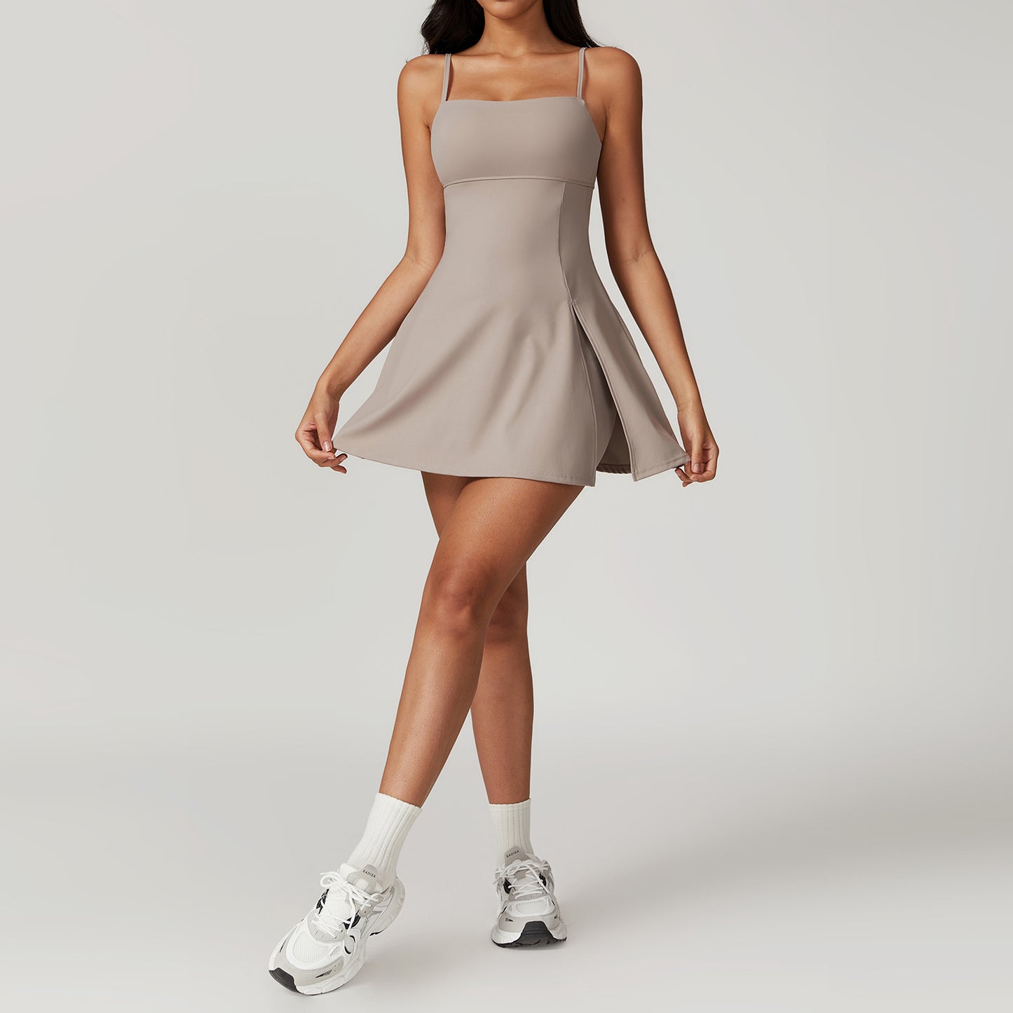 Backless Side Slit Tennis Dress with Built-in Shorts for Active Comfort