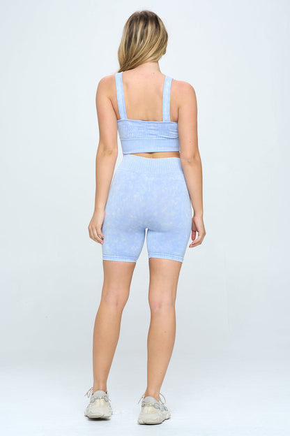 2 Piece Seamless Mineral wash biker shorts