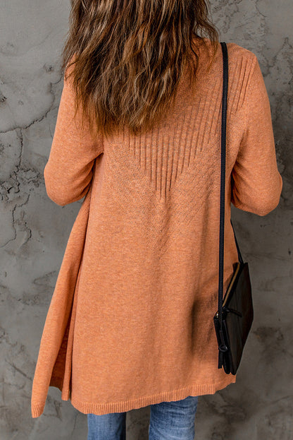 Orange Ribbed Open Front Knit Cardigan