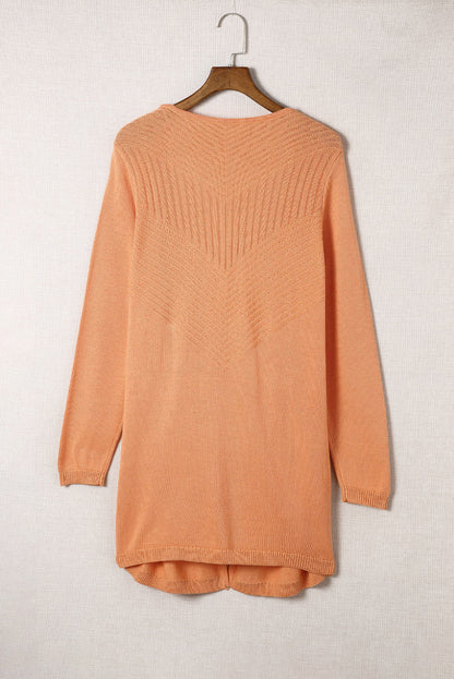 Orange Ribbed Open Front Knit Cardigan