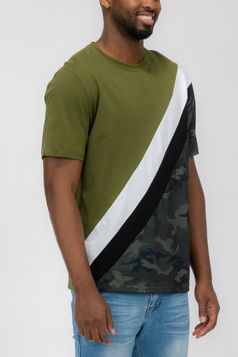 HALF CAMO COLOR BLOCK TSHIRT