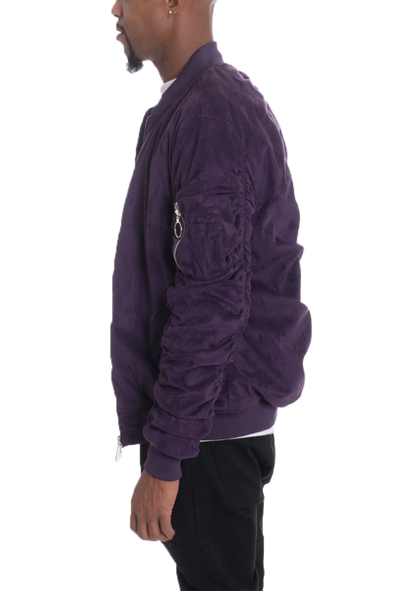 Plum Faux Suede Tagged Bomber