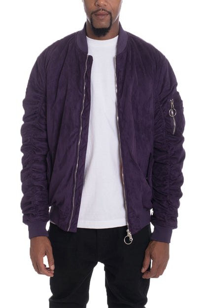 Plum Faux Suede Tagged Bomber