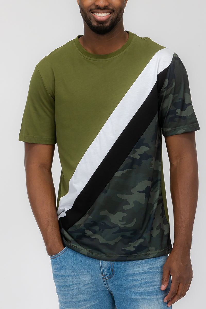 HALF CAMO COLOR BLOCK TSHIRT