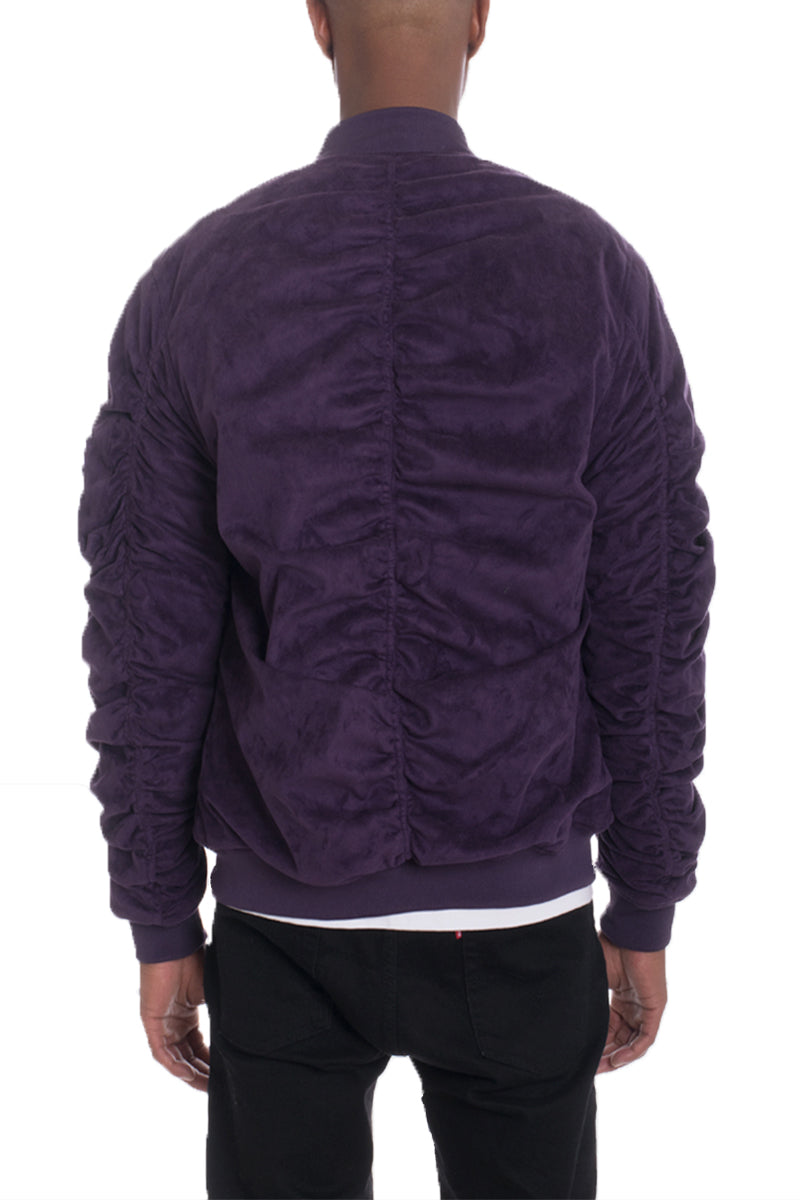 Plum Faux Suede Tagged Bomber