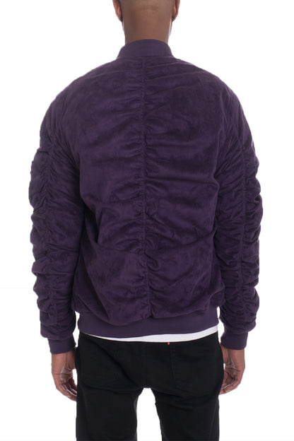 Plum Faux Suede Tagged Bomber