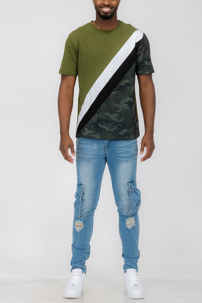 HALF CAMO COLOR BLOCK TSHIRT