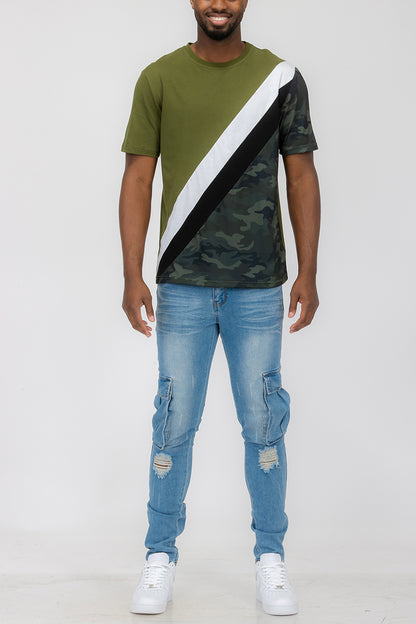 HALF CAMO COLOR BLOCK TSHIRT