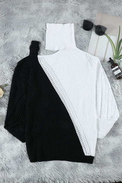 Black Turtleneck Cold Shoulder Sweater