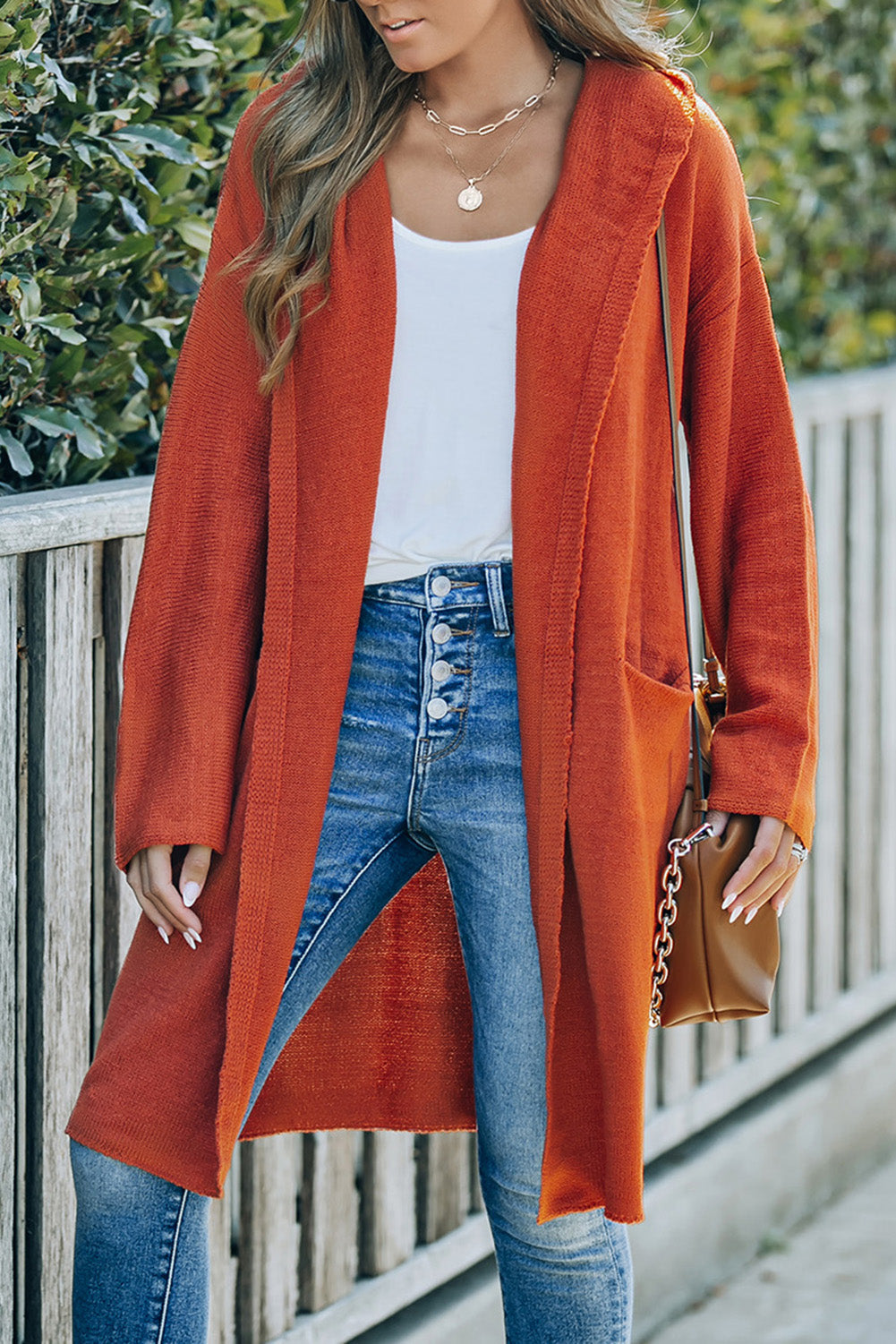 Gray Black/Gray/Brown Open Front Hooded Sweater Cardigan